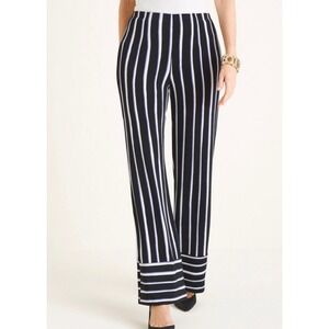 Chicos Travelers Striped Wide Leg Pants Black White Blue Size 3 Regular 16 18
